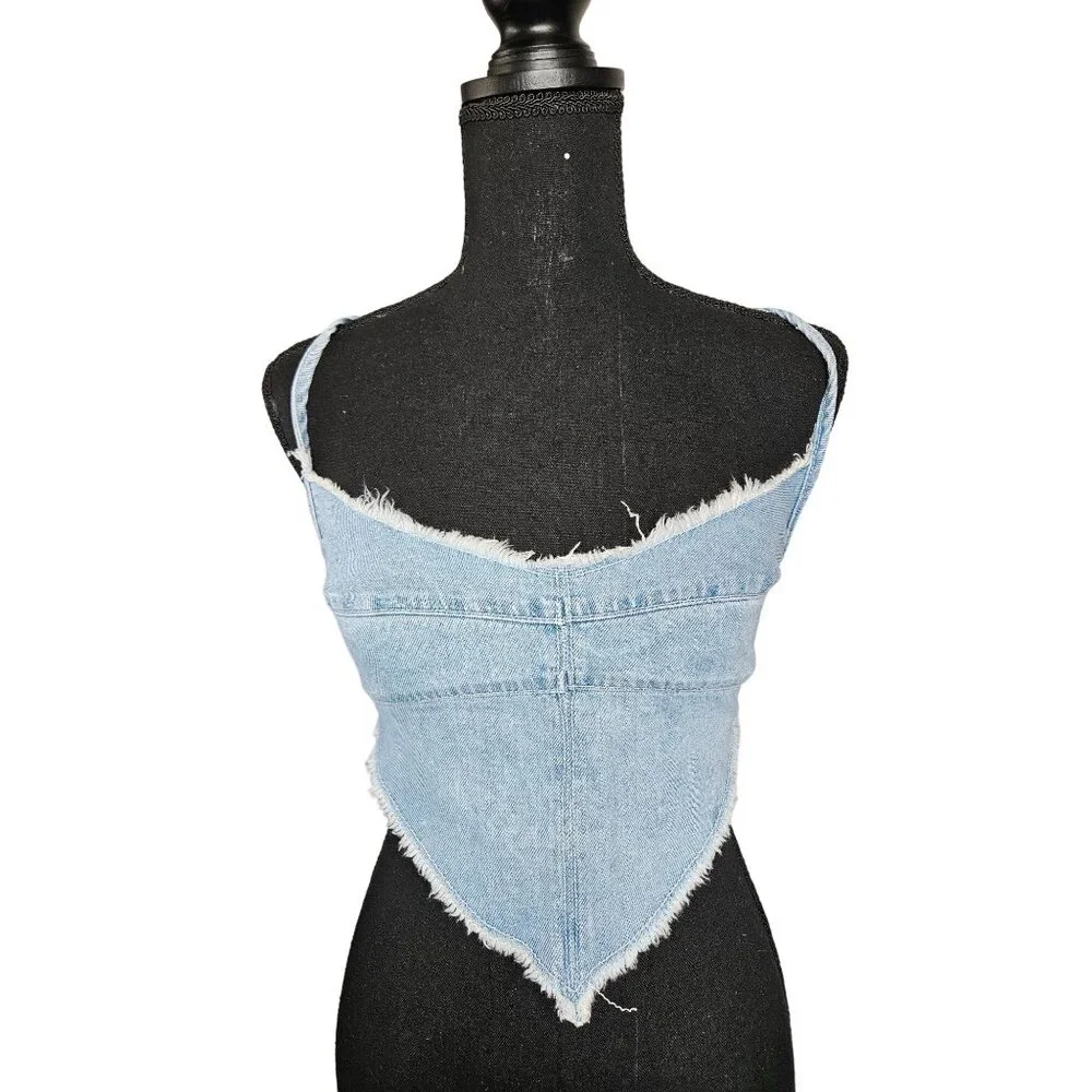 BDG Urban Outfitters XS Maggie Denim Halter Top W/ Zip Closure Light Blue - Picture 1 of 10